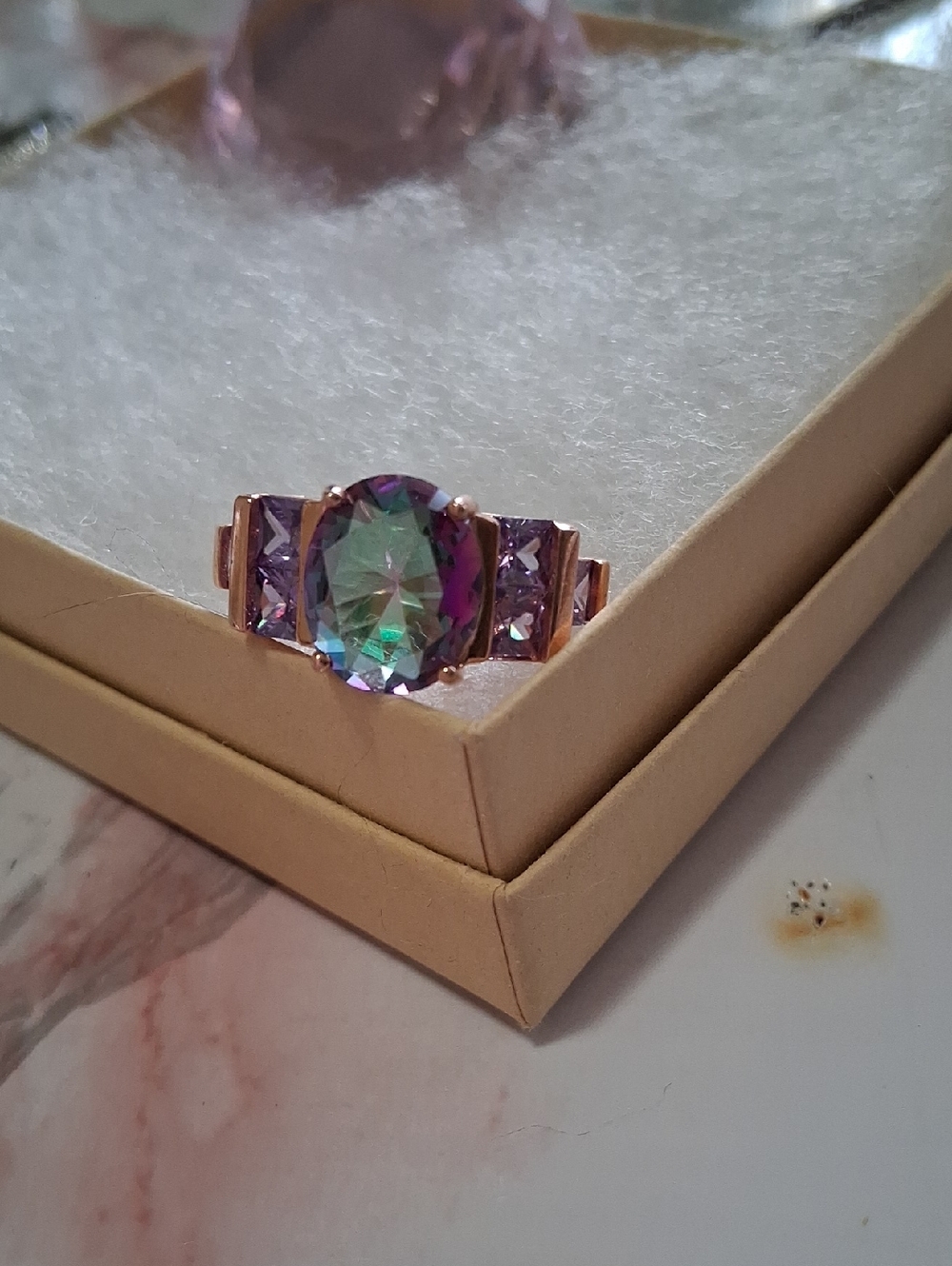 Mystic Topaz Oval Ring in Purple-Green - Women Jewelry